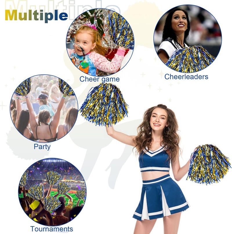 DILIBRA 24 Pcs Metallic Cheerleading Pom Poms for Kids, Cheerleaders Cheer Pom Poms with Baton Handle, Cheering Squad Hand Flower for Adults Team Spirit Sports Game Dancing Party - Image 4